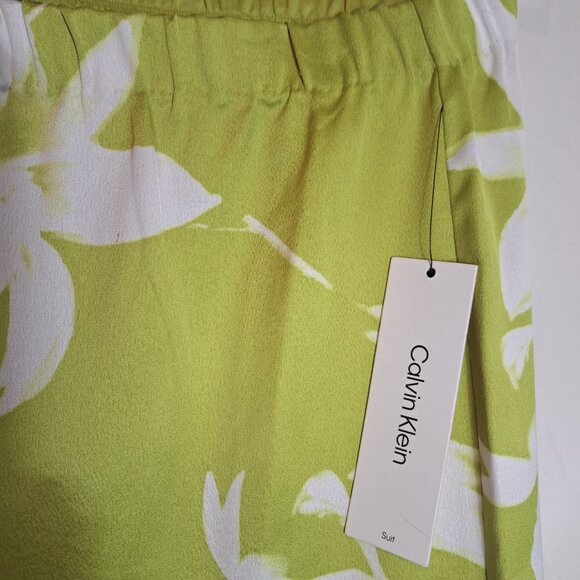 CALVIN KLEIN Skirt Womens Size Medium Green‎ White Floral Print Slit Pencil NEW - Picture 4 of 8
